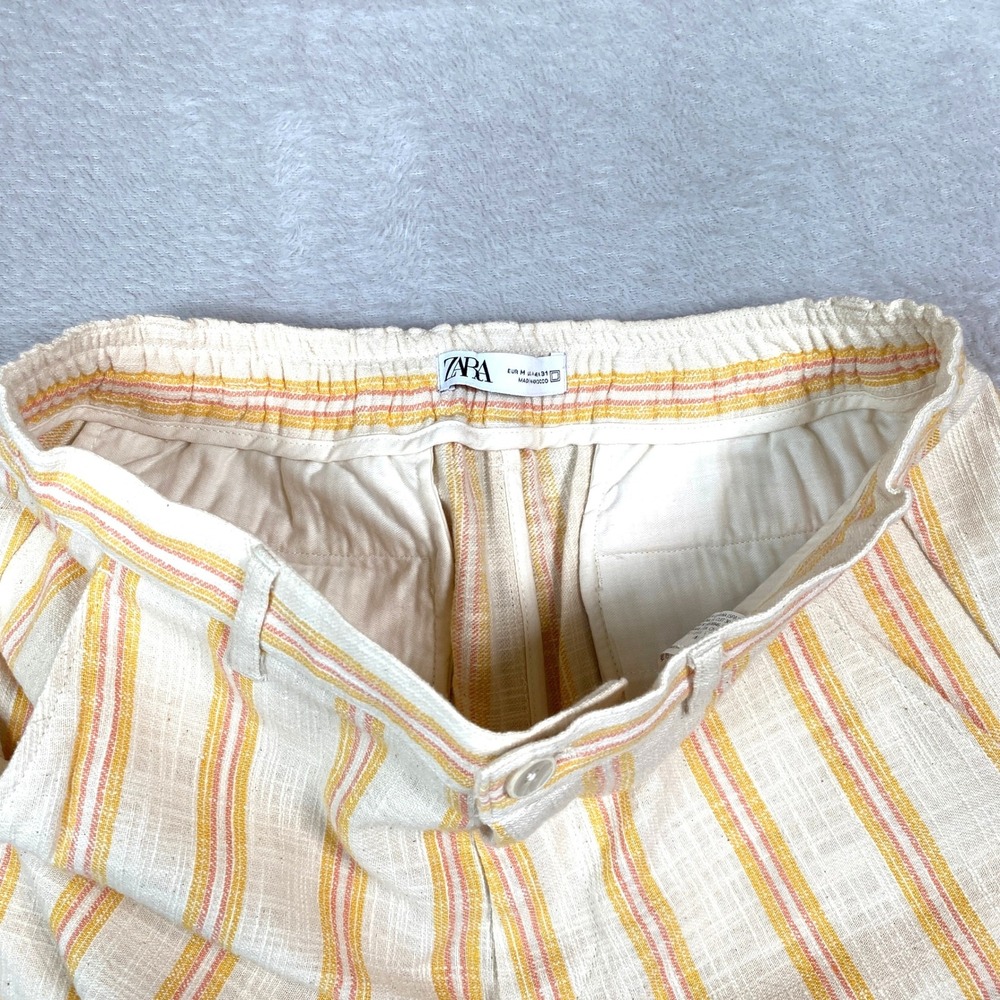 Zara Mens Textured Striped Shorts M Cream Orange Nautical Moroccan Coastal Beach - Picture 4 of 10